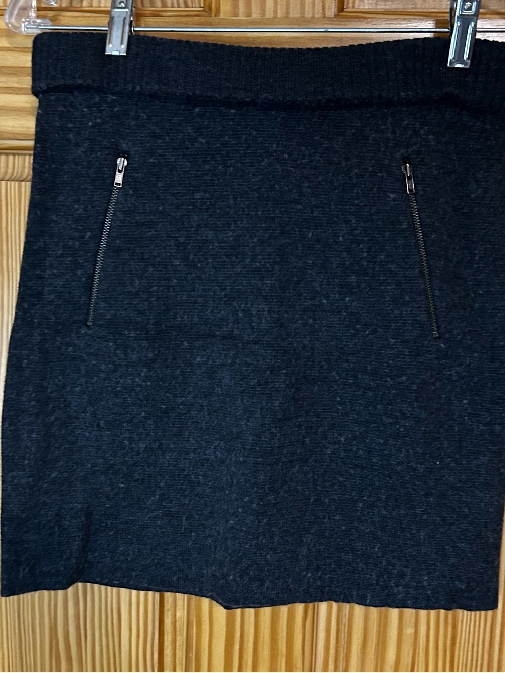 LOFT Grey Merino Wool Blend Knit Mini Skirt with Zip Pocket Accents